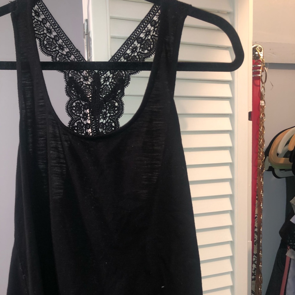 ☆ black tank top with crochet detailing ☆
